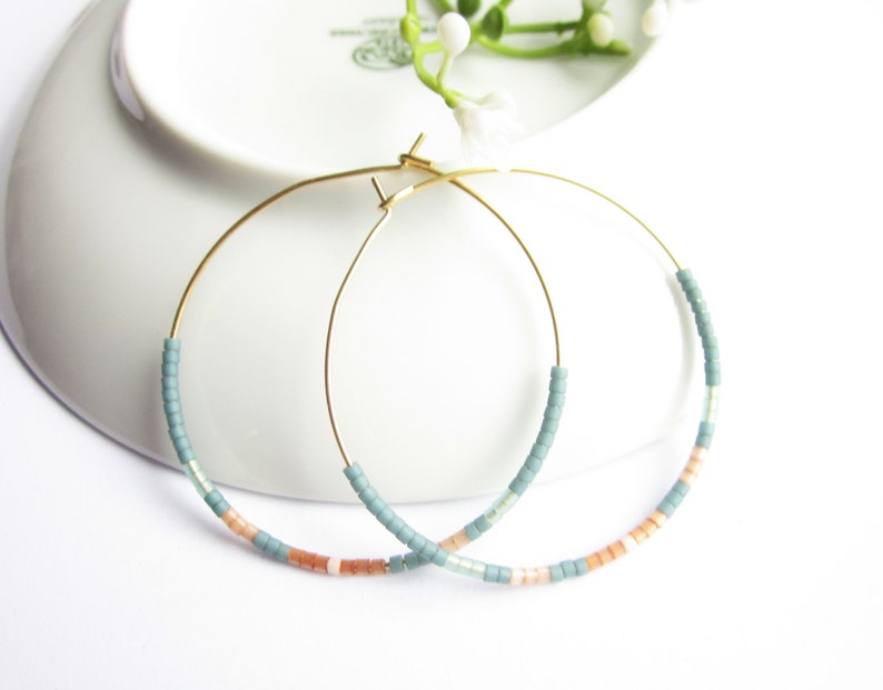 Stainless steel hoop earrings delicate with Miykuki beads image 6
