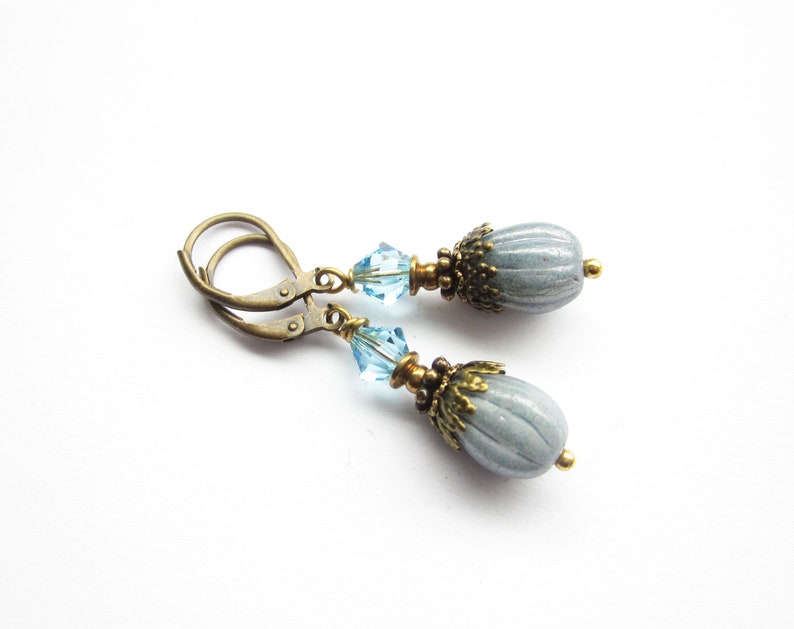 blaue Vintage Style Ohrhänger, Ohrringe boho, opulenter blauer Ohrschmuck Bild 8