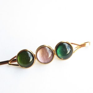 green hair clip, gold-colored hair clip in green-gold (267)