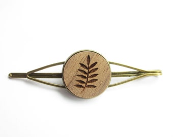 simple hair clip with walnut wood branch