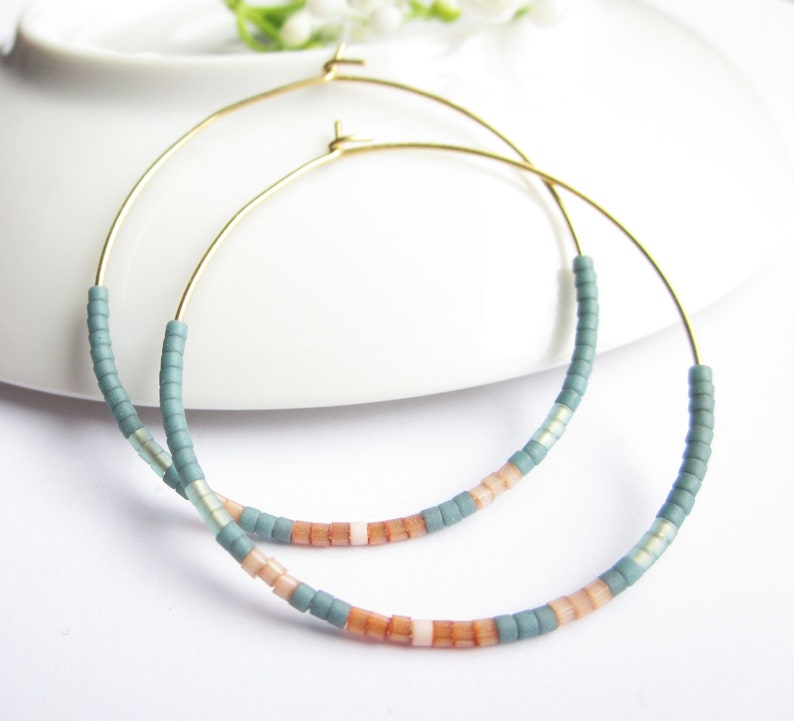 Stainless steel hoop earrings delicate with Miykuki beads image 3