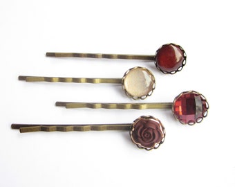 Set of 4 hair clips in dark red and gold tones