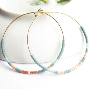 Stainless steel hoop earrings delicate with Miykuki beads image 4