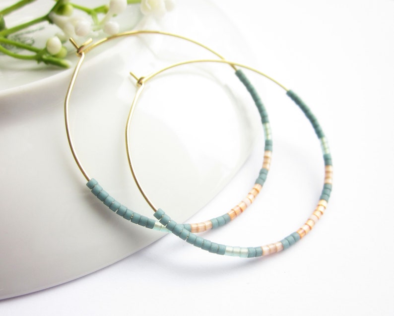 Stainless steel hoop earrings delicate with Miykuki beads image 8