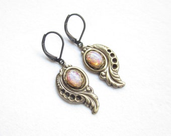 Vintage earrings with antique glass opal