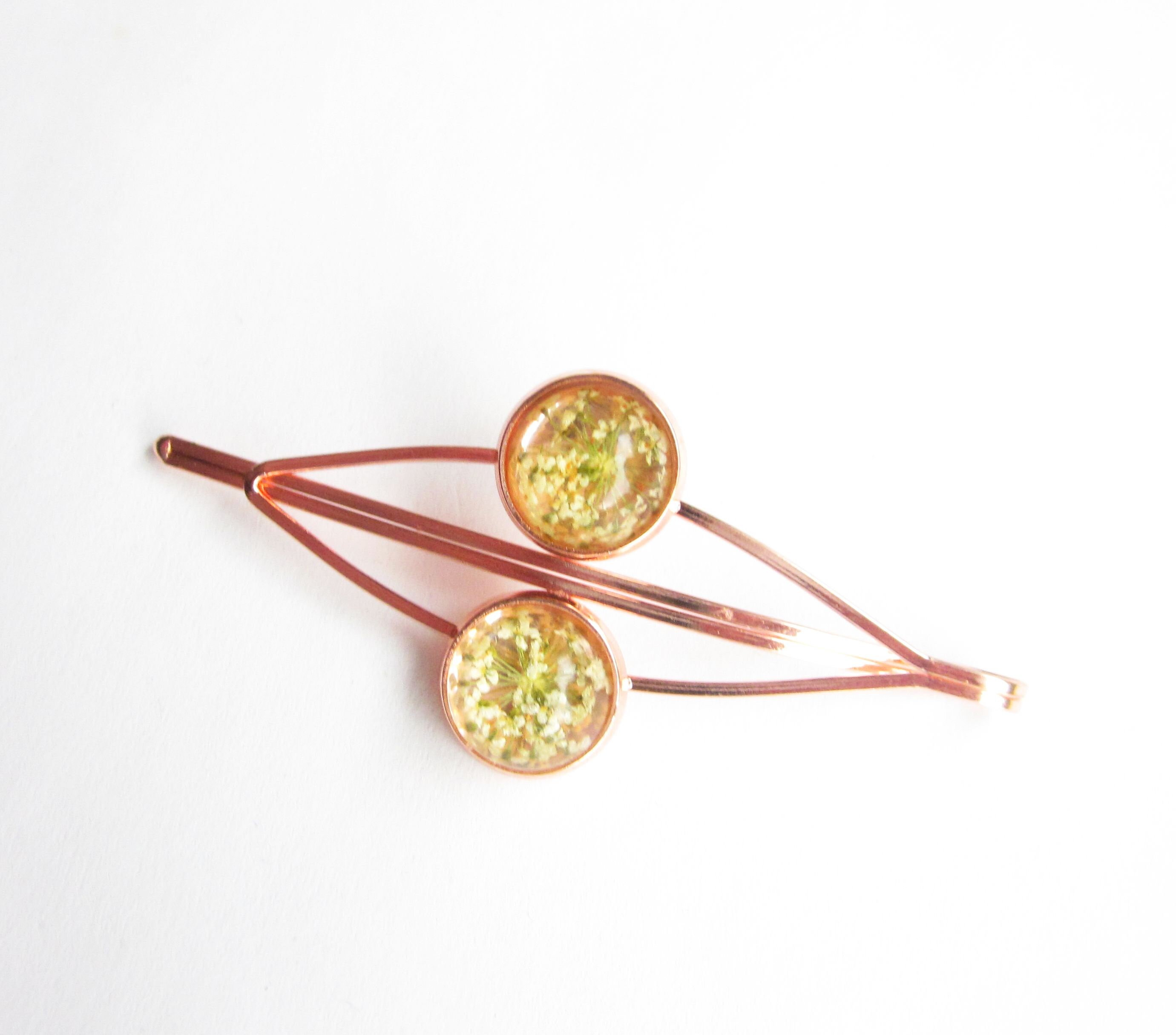Real Flowers Hair Clip Rose Gold Hair Clip in White Natural Etsy UK