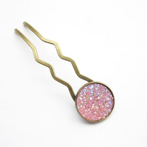 Druzy hairpin, hair fork, shimmering pink (206)