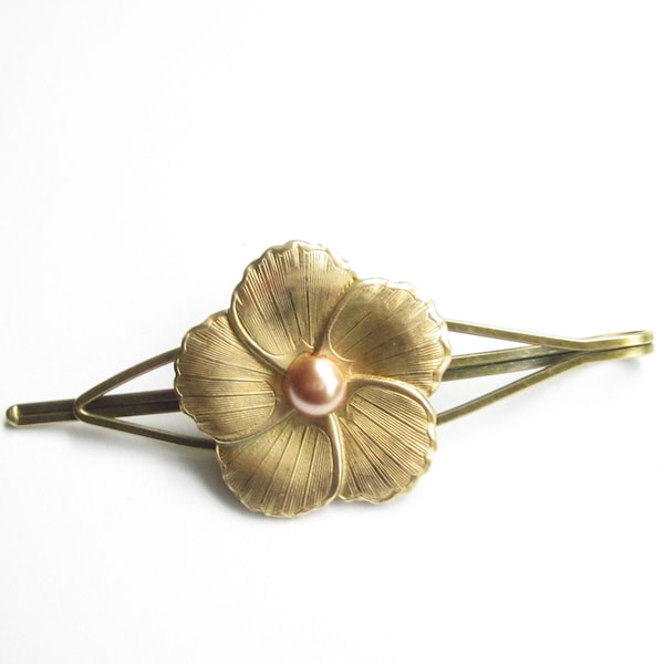 Blüten Haarklammer, bronzefarbene Haarspange, schlicht minimalistisch,  groß, Blumen Haarschmuck
