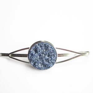 denimblauwe druzy haarclip, zilverkleurige haarclip, eenvoudig minimalistisch, groot (323)