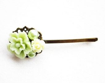 Haarklammer,haarspange,hair pin,hair clip, hochzeit,wedding,Blumen,Vintage-Stil,hellgrün