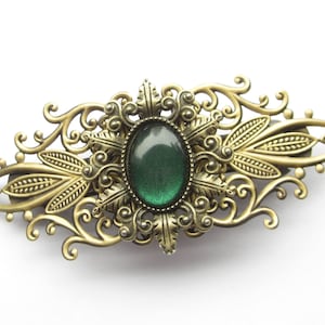 dark green hair clip, vintage, bronze, Art Nouveau, hair barrette, (141)
