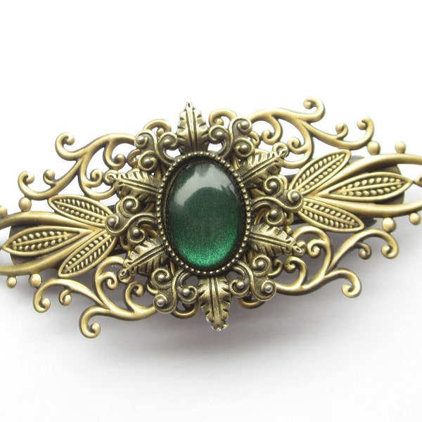 dunkelgrüne Haarspange, Vintage, bronze, Jugendstil, Haarbarrette,