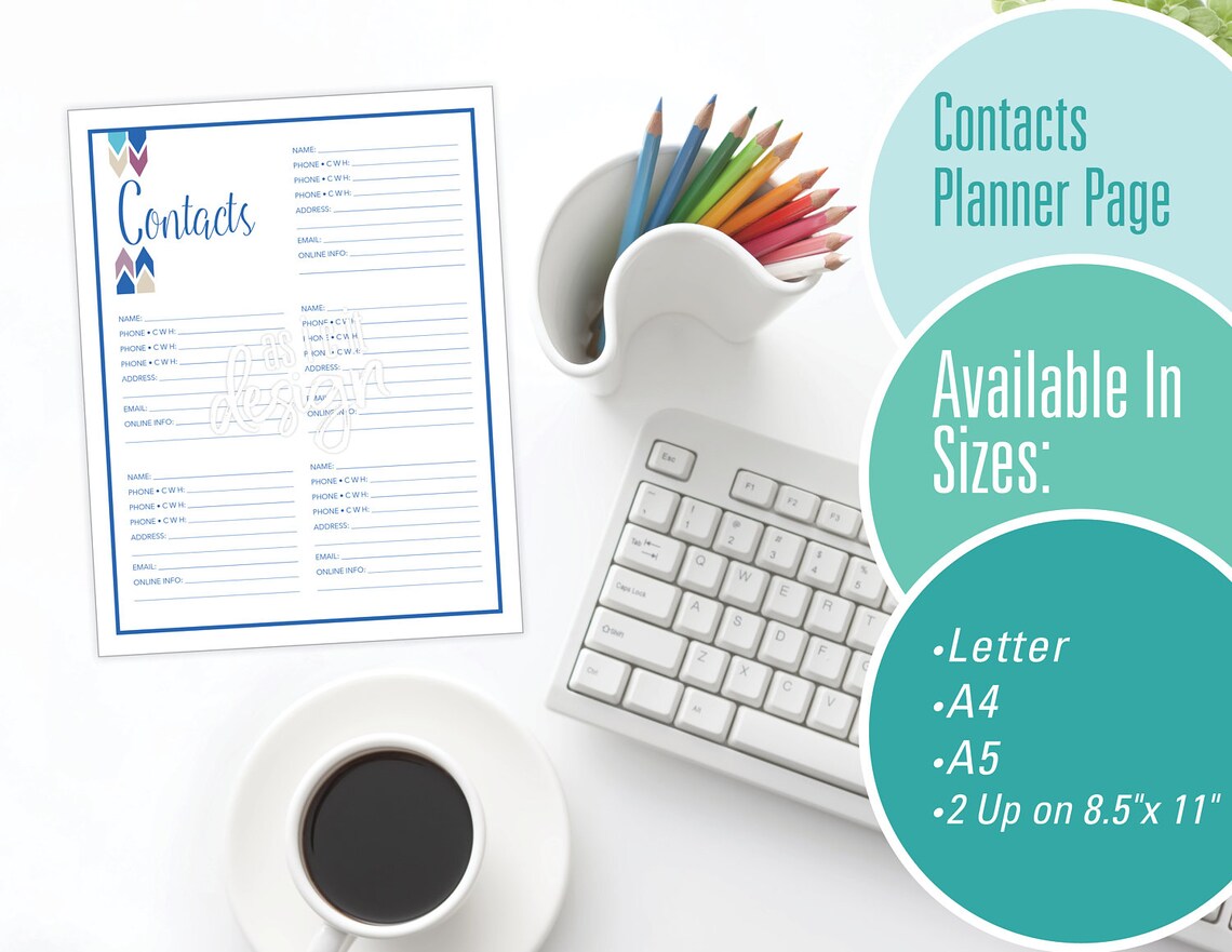 Contacts Planner Page Etsy
