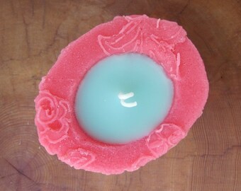 Summer Love Beeswax  Palmwax Candles, Sculptural Natural Wax Candle, Eco-Friendly Candle, Pink and Teal Candle