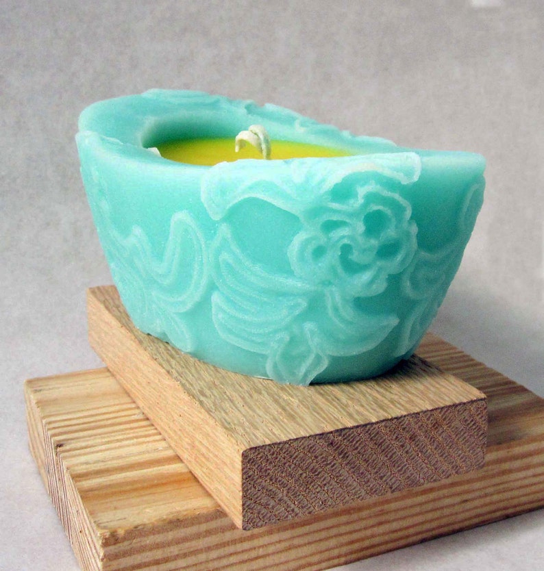 Scented Candle, Spring Dance Beewax palmwax Candles, Medium Chantilly Design Natural Wax Candle,Eco-Friendly Candle, Teal and Yellow Candle image 1