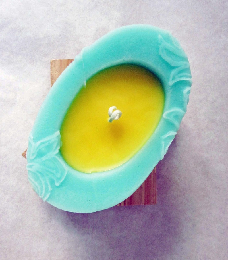 Scented Candle, Spring Dance Beewax palmwax Candles, Medium Chantilly Design Natural Wax Candle,Eco-Friendly Candle, Teal and Yellow Candle image 3