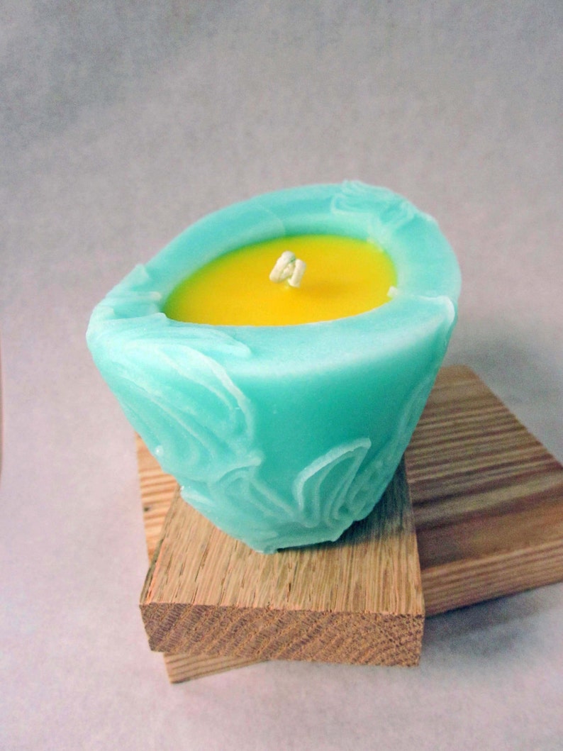 Scented Candle, Spring Dance Beewax palmwax Candles, Medium Chantilly Design Natural Wax Candle,Eco-Friendly Candle, Teal and Yellow Candle image 4