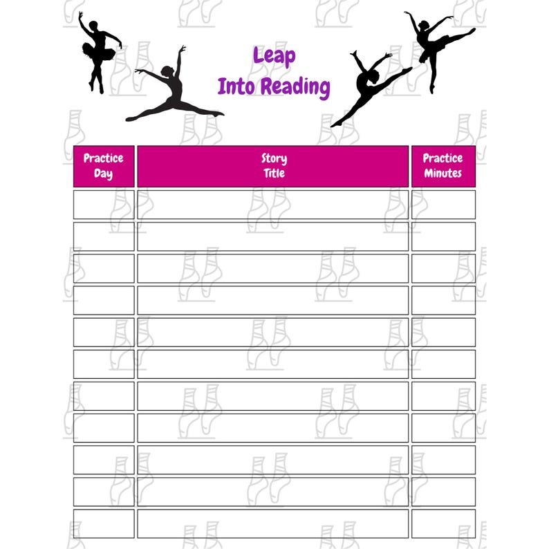Kids Ballet Reading Log Printable, Pink Purple, Letter Size (digital ...