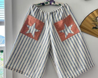 1/1 Handmade - 100% Cotton Star Pocket Wide Leg Drawstring Capri Pant - Unisex