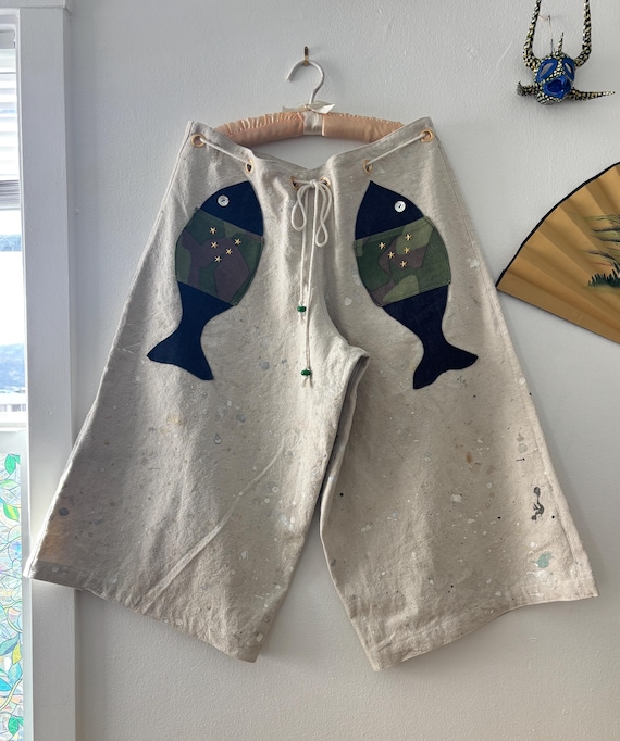 MADE TO ORDER - Handmade 100% Cotton Canvas Wide Leg Capri Pant - Unisex