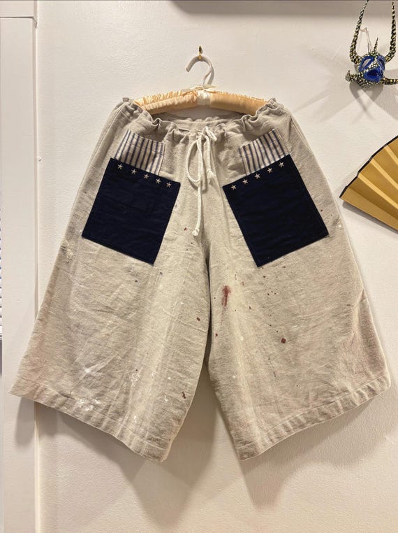 1/1 Handmade 100% Cotton Canvas Wide Leg Capri Pant - Repurposed Painters Drop Cloth - Unisex