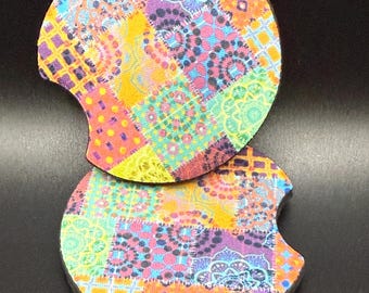 Posavasos absorbentes para coche con diseño de colcha bohemia (paquete de 2)