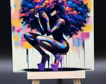 Posavasos de cerámica con vibrante arte de mujer afro