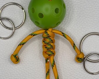 Llavero de paracord hecho a mano para pickleball – Adorno deportivo para bolso y tirador de cremallera - Amarillo y verde
