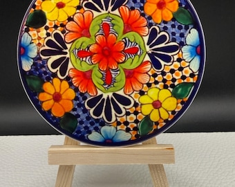 Posavasos de cerámica Talavera floral hecho a mano, 10 cm (4 pulgadas), arte popular.
