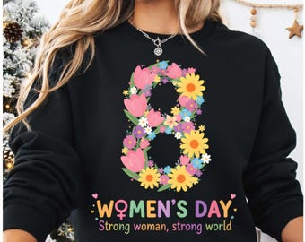 Floral Number 8 PNG | Women's Day Design, Strong Woman Quote (Digital Download)