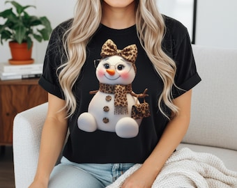 Leopard Print Snowman PNG | Christmas T-Shirt Design (Digital Download)