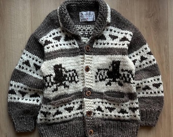 Vintage KANATA Hand Knit Chunky Cowichan Inspired Sweater Jacket