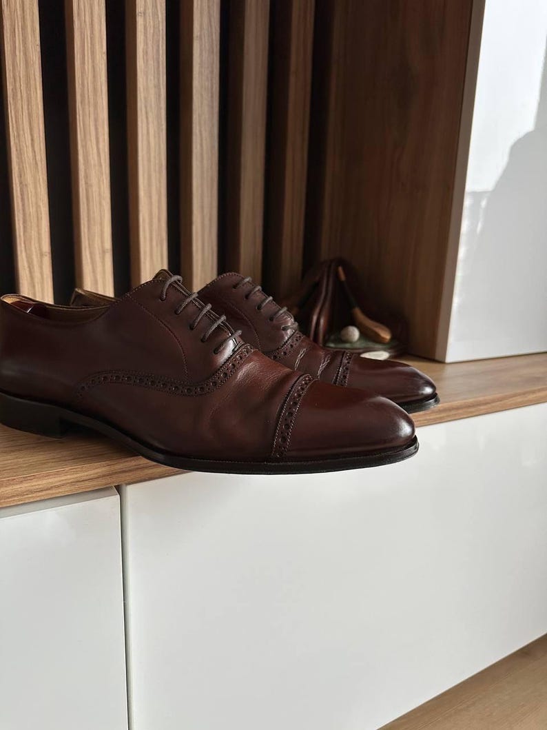 Suitsupply Brown Leather Cap Toe Oxford Shoes Made In Italy Size 46 EU 12 US image 2