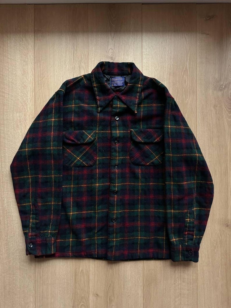 Vintage Pendleton Wool Plaid Shirt Jacket USA Made Virgin Wool Flannel Mens M image 3