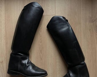 Vintage Gavallo Tall Leather Riding Boots Black EU 37 1960s Equestrian Knee High Boots