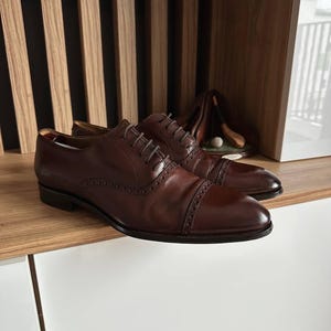 Suitsupply Brown Leather Cap Toe Oxford Shoes Made In Italy Size 46 EU 12 US image 9
