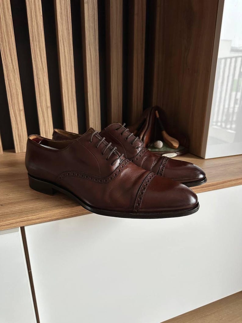 Suitsupply Brown Leather Cap Toe Oxford Shoes Made In Italy Size 46 EU 12 US image 9