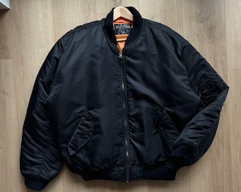 Vintage Air Force Flight Jacket Zipper Black Bomber Jacket Size XL