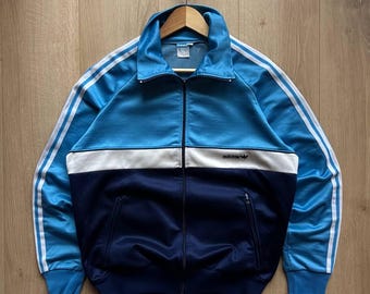Vintage Adidas Track Jacket West Germany Blue Zip Up Retro 70s 80s Adidas Originals Classic 3 Stripes Sportswear