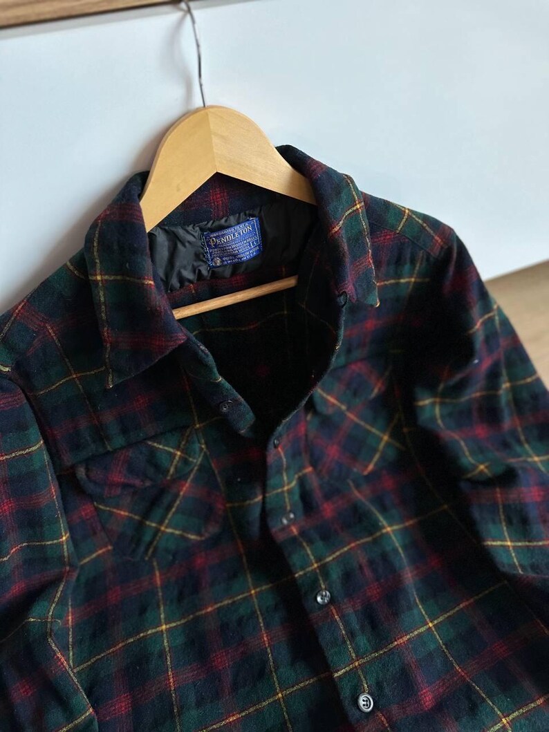 Vintage Pendleton Wool Plaid Shirt Jacket USA Made Virgin Wool Flannel Mens M image 10