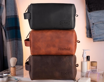 Monogrammed Mens Leather Dopp Kit, Fathers Day Gift, First Year Home Dad Gift