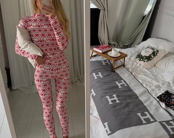 Weihnachts-Leggings & Top-Set mit Weihnachtsmotiven im Vintage-Stil mit niedlichen Weihnachtsmotiven