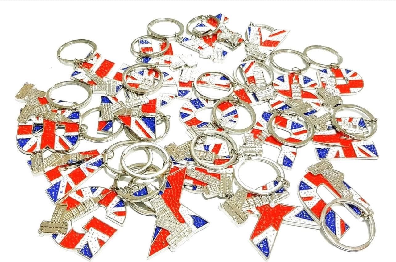 Portachiavi Metallo Con Gettone Carrello E Bandiera Union Jack - Inglese, Inghilterra, Regno Unito