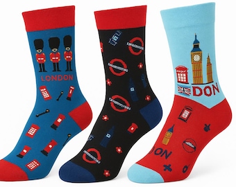 London Souvenir Socks Set, UK Novelty Gift, Unisex Cotton Blend (3XPair)