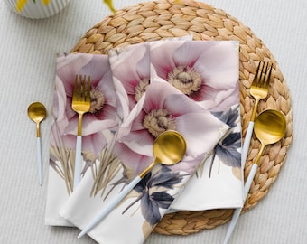 Serviettes florales pastel, lot de 4 serviettes, décoration de table douce et confortable.