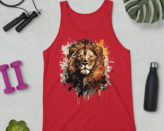 Camiseta con arte de león para hombre: camiseta con cabeza de león en acuarela llamativa, regalo para él.