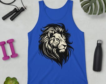 Men's Lion Graphic Tank Top, Organic Cotton, Bold Sleeveless Athletic Shirt, Gift for Him.