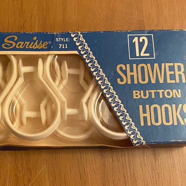 Set of 12 White Shower Curtain Button Hooks by Sarisse- Deadstock