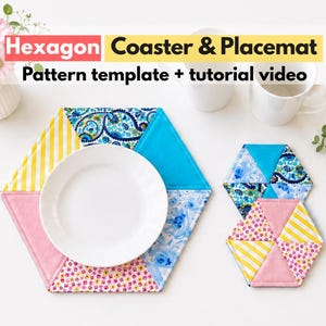 Patron de couture de dessous de verre hexagonaux et de sets de table à faire soi-même | Mini set de table en nid d'abeille [Modèle numérique + didacticiel vidéo]