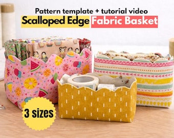 DIY Scalloped Edged Fabric Basket [Digital Pattern + Video Tutorial] DIY Sewing Projects